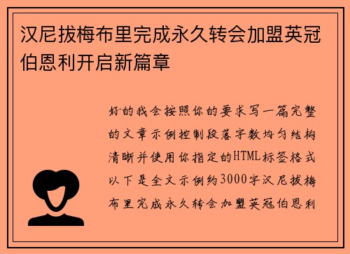 汉尼拔梅布里完成永久转会加盟英冠伯恩利开启新篇章